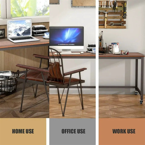 Smooth Ride Rolling Computer Desk With Lockable Wheels And Heavy Duty Steel Frame Portable Laptop Workstation wide wood top in home, office, and work settings.