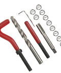 M10 1.0 Thread Repair Kit 15 Piece Set With Metal Drill Bit Tap And Threaded Inserts For Quick Onsite Machine Repairs Pro Grade Restores Damaged Threads And Keeps Automotive And DIY Projects Running Smooth. kit parts on white background