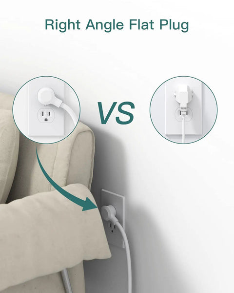 16 Outlet Power Strip With 4 USB Ports And 5 Ft Flat Plug 4 Side Surge Protector showing flat plug behind sofa