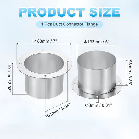 Heavy Duty Duct Connector Flange 5.2 Inch Silver Galvanized Steel Round Dust Collection Fittings for Dryer Vent Exhaust Pipe Hose