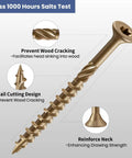 Close-up of Top Shelf One Inch Exterior Deck Screw, bronze epoxy coated with tail cutting design for wood, highlighting durability features.