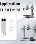 Two Pack 4 In 1 PTFE Adapter Tubing For Bambu Lab A1 A1 Mini 3D Printer Filament Guide shown with connectors and printers.