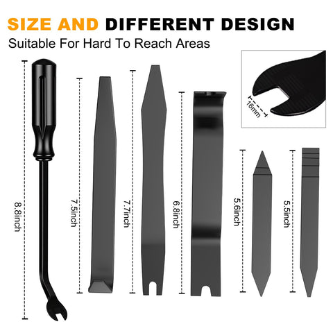 Your Go To Auto Trim Removal Tools Kit For Car Interiors And Dash Panels No Scratch Plastic Pry Tools sizes and design details