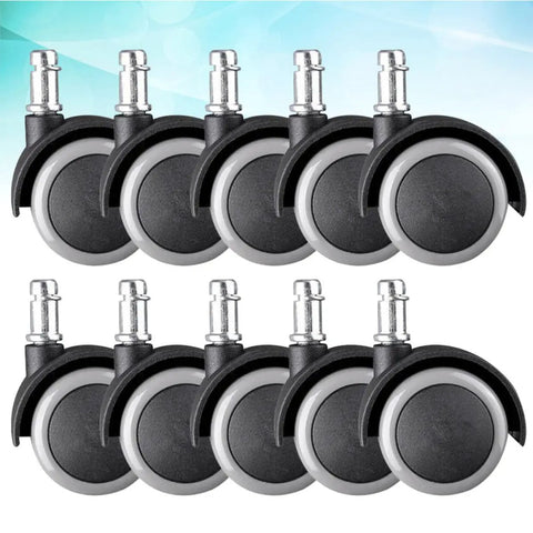 Grey Caster Wheels 10pcs Inch for Office Chair and Sofa, plastic material, designed for smooth rolling, replacement wheels.