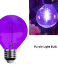 Purple Shatterproof 1W LED G40 Globe Bulbs For Indoor Outdoor Patio String Lights With E12 C7 Candelabra Base Durable Plastic Build 15 Pack Perfect For Patio Decor And Parties featuring close-ups.