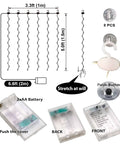 Diagram of White Short Curtain Lights For Small Window 3.3x5Ft Fairy Lights With Timer And 8 Clips Battery Powered 96 LED