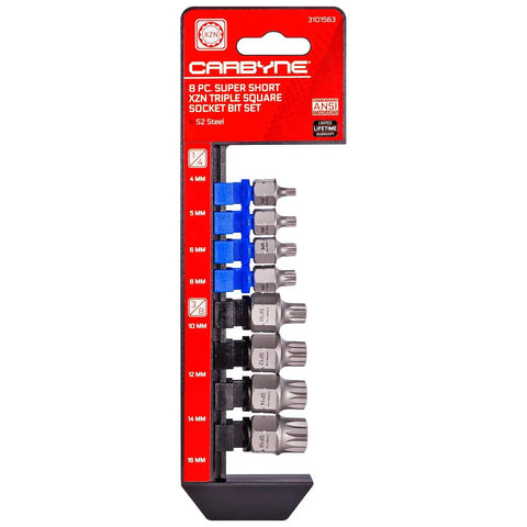 XZN Triple Square Stubby Low Profile Bit Socket Set 4Mm To 16Mm 12 Point Spline S2 Steel in package display