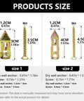 Size chart for Self Drilling Drywall Anchors And Screws Kit For Quick No Pre Drill Installation Includes 20 Anchors And Screws In 1.18 Inch And 1.37 Inch Sizes