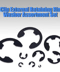 Heavy Duty Black Alloy Steel External E Clip Retaining Ring Washer Set 328 Piece Set Nine Sizes Built To Last With Heat Treated Tough Tensile Strength