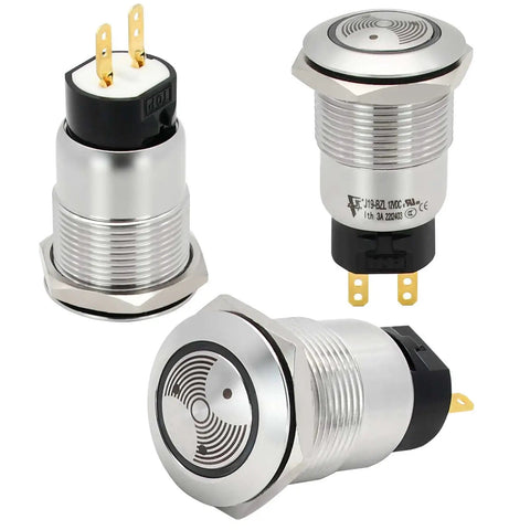 Red LED Buzzer Alarm Indicator Light For 12V Systems In Durable 304 Stainless Steel Housing with three-quarter inch mounting hole