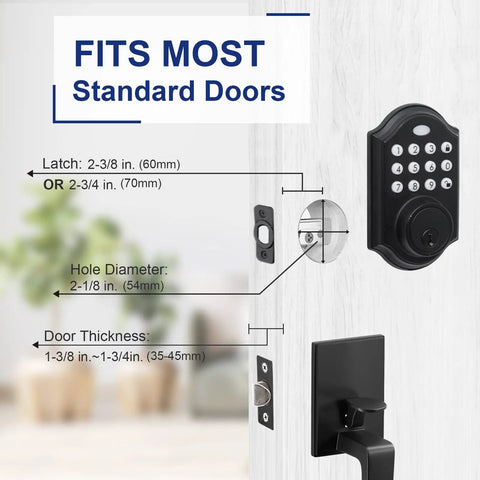 Black Front Door Handle Set With Keypad Lock Keyless Entry Electronic Deadbolt For Doors Easy Hands Free Access Secure Lockset