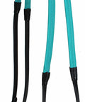 54 Inch English Rubber Grip Schooling Reins For Horses, Black Turquoise Leather Training Reins With Non Slip Thick Rubber Grip.