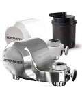 Chrome Faucet Mount Water Filter With WQA Certified PFOA PFOS And Chlorine Reduction next to replacement filter on white background