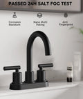 4 Inch Centerset Bathroom Faucet With Two Handles, No Leak Modern Black Lavatory Vanity Faucet on countertop