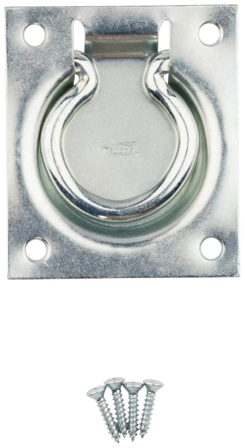 Flush Ring Pull For Chests And Doors Recessed Surface Mount With Four Screws Included Steel Zinc Plated For Panels 1/4 Inch Or Larger