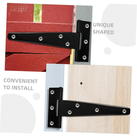 8Pcs 5 Inch Black Galvanized T Type Weld On Door Hinges installed on red and wood surfaces