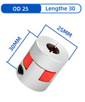 D25 X L30 Aluminum Flexible Shaft Coupling 5mm to 5mm for 3D Printers CNC Machines with zero backlash and polyurethane spacer.