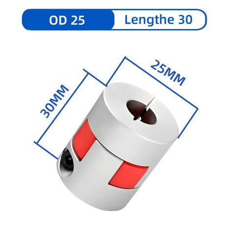 D25 X L30 Aluminum Flexible Shaft Coupling 5mm to 5mm for 3D Printers CNC Machines with zero backlash and polyurethane spacer.