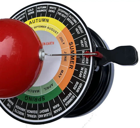 Hands On Solar System Model Kit For Kids Sun Earth Moon Rotation Educational Planetarium Project For STEM Learning Kid Friendly Realistic Night Sky Demo With Seasons And Solar Terms Guide. Red Sun-Earth-Moon model wheel showing seasonal terms.
