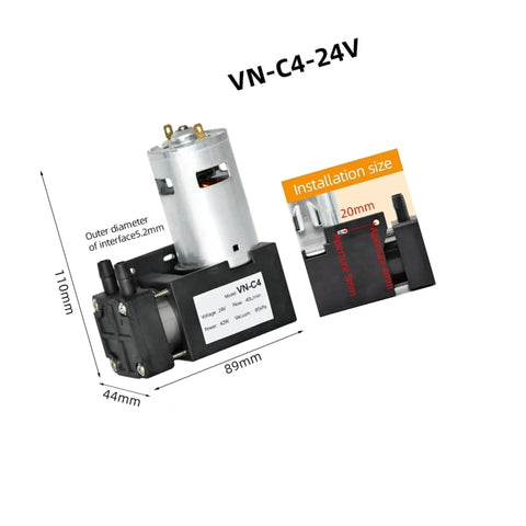 Heavy Duty DC 12V And 24V 42W Brush Motor Electric Vacuum Pump with dimensions and installation size details.