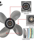 9.25 By 10 Inch Aluminum Outboard Propeller For Honda 8 9.9 15 20 HP Motors With 8 Spline Right Hand Rotation Four Blade
