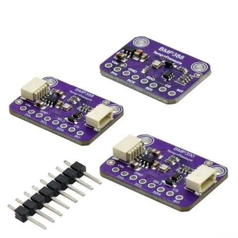 Barometric Pressure Sensor BMP388/BMP390 with I2C and SPI interfaces, showing ultra low power and high accuracy modules and pins.