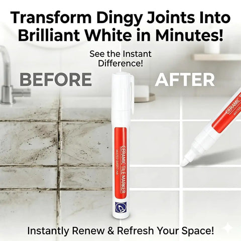 Tile Grout Repair Pen For Ceramic Tiles, Waterproof Joint Marker With Fast Drying Color Restore In White, before and after use.