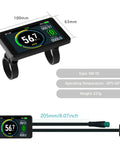 Universal Electric Bike LCD Display With Waterproof 5 Pin Connector, Handles 24V To 72V Systems, ABS Speedometer shown.