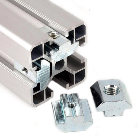30 Pcs Hella Secure M8 T Sliding Hammer Block Nuts for 4040 Aluminum Extrusion Profiles with 8mm T Slot Fits CNC Router and 3D Printer Build Frames Corrosion Resistant Carbon Steel displayed with aluminum channel.