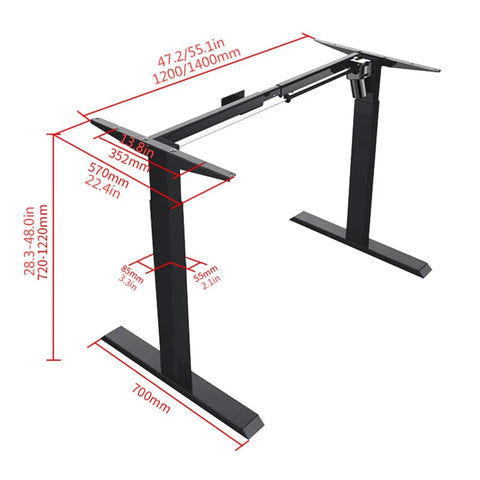 Rockin Adjustable Standing Computer Desk For Modern Home Office Or Study With Smart Height Control T-Shaped Frame Ergonomic Desktop Laptop Table 1 Point 4 Meters dimensions with measurements displayed.