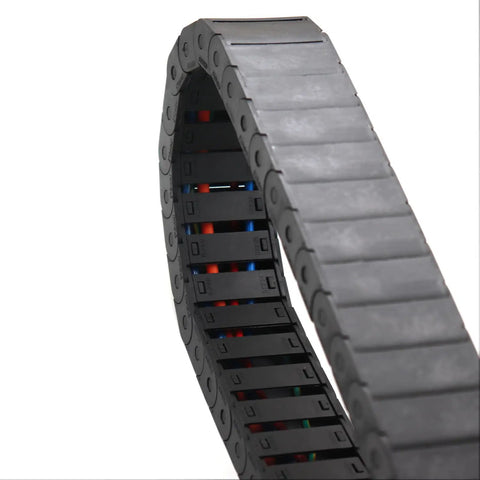 Close-up of the 15mm x 40mm Cable Drag Chain for CNC Machines, 1 Meter Black Plastic Cable Carrier semi-enclosed design