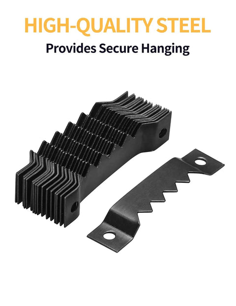 Heavy Duty Sawtooth Picture Hangers Lock Down Your Wall Art With Rust Resistant Steel Hooks, serrated black hooks for secure hanging.