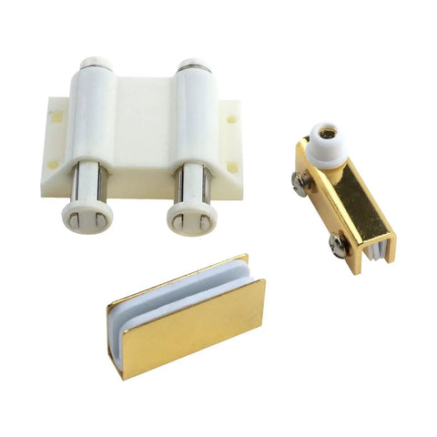 Glass Door Pivot Hinge With Magnetic Catch And Clamp Set for bathroom cabinets, gold finish, includes clamps and magnetic catch