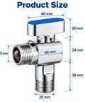 Fresh 1/2 Inch Turn Angle Stop Valve With Blue Handle Solid Brass Body Chrome Plated Finish dimensions and measurements illustration.