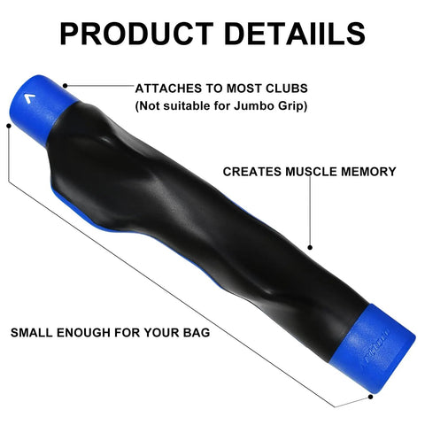 Grip Trainer For Right Hand Golfers Molded Training Aid To Fix Swing Grip shown with club compatibility details.