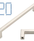 20 Pack Brushed Nickel Square Bar Cabinet Handles Set With Easy Install Six Point Three Inch 160mm Screw Hole Distance Solid Metal Hardware For Kitchen Cabinets Cupboards Bedroom Dressers Drawers Wardrobes Plus Free 25mm And 38mm Screws, close-up view of handle and screws