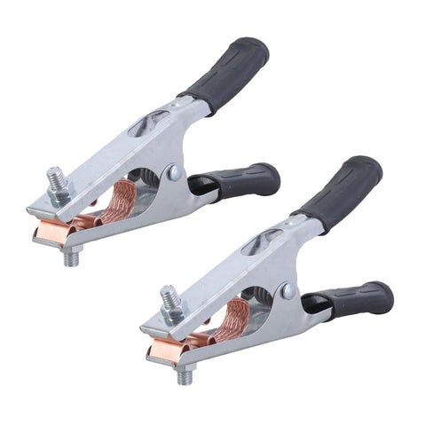 Multifunction 500A Ground Clamp With Ergonomic Grip Perfect For TIG Plasma Cutting Heavy Duty Welders And Stable Connections That Rock Hard, showing dual clamps with ergonomic grips.