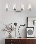 Room with Sleek Modern 2 Light Vanity Light Fixture In Matte Black With Clear Glass Shade For Bathroom Hallway Entryway And Stairwell Brushed Nickel Socket Easy Install