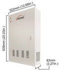 Four Door Pro Grade Access Control Panel With TCP IP Wiegand, metal enclosure, front view showing dimensions and lock, supports 20,000 users