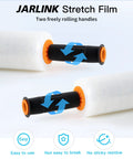 Close-up of industrial strength stretch film 15 inch by 1000 feet pallet wrap with handles heavy duty clear 60 gauge moving wrap 2 pack