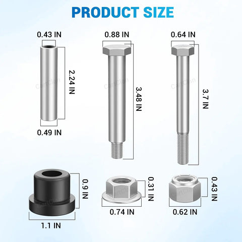 EZGO PDS and TXT Rear Leaf Spring Bushings Kit With Screws and Nuts for 1994-Up and Club Car DS 1981-Up product size chart