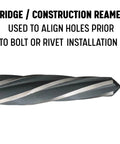 Close-up of a 5/8 in bridge/construction reamer drill bit with 1/2 in shank