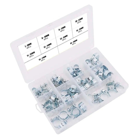 Dude, This Rock Solid Stainless Steel Worm Gear Hose Clamp Kit Is Total Sick Gear For 10 Sizes From 7 To 18mm And Perfect For Any Auto Job Or Home Repair Work Today Without Breaking The Bank.. stainless steel hose clamp kit, 7-18mm, assorted bins