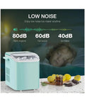 Countertop Ice Maker With Plug And Play Setup That Chills Drinks Fast Self Cleaning Mechanism beside a child sleeping.