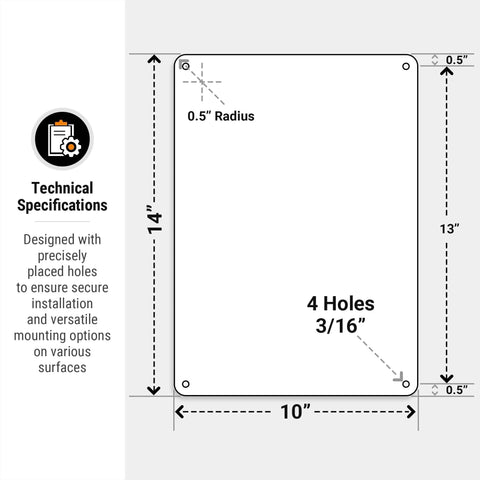 AED sign, 10x14 inches, 55 mil HDPS, four corner mounting holes for secure installation.