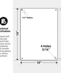 Technical specifications diagram for No Parking Violator Will Be Towed Sign Built Tough From Premium Aluminum For Indoor Outdoor Use With Rust Free Construction And High Visibility To Stop Unwanted Parking In Any Lot Garage Or Driveway, 10x14, 4 holes