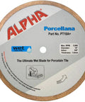 10 Inch Porcelain Tile Wet Diamond Blade For Ultra Clean Cuts On Dense Porcelain Slabs, Alpha branded, for pro installations.
