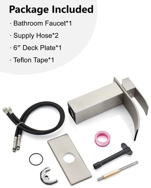 Waterfall Spout Bathroom Faucet With Single Handle 1 Hole Mount Modern RV Lavatory Vanity Basin Tap Brushed Nickel Finish parts