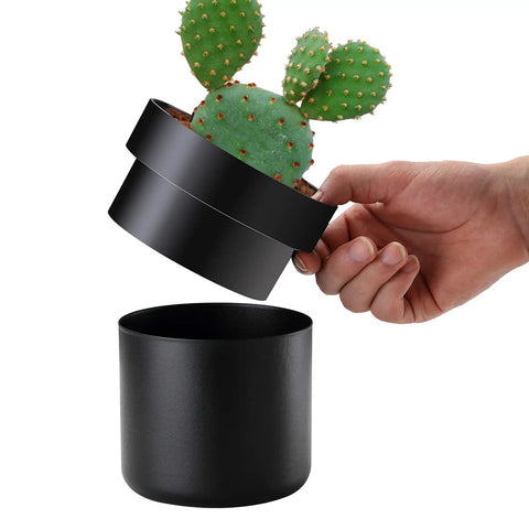 Two Layer Flower Pot Safe With Hidden Compartment Lock Box Realistic Looking Diversion Safe For Keys Money Jewelry Stash Hidden Safe Plant Pot Perfect For Concealing Valuables In Plain Sight Plants Not Included, upper pot being lifted