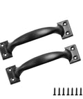 4 Inch Black Iron Cabinet Pulls Pack Of 2 With Ergonomic Grip, Vintage Rustic Style Solid Iron Handles In Matte Black Finish with screws.